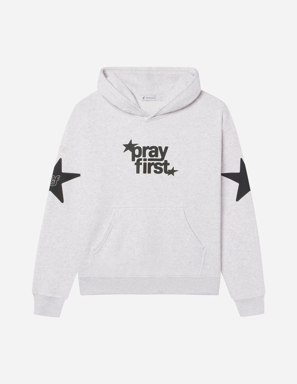 Pray First Unisex Hoodie - Grey & Black Streetwear Pullover