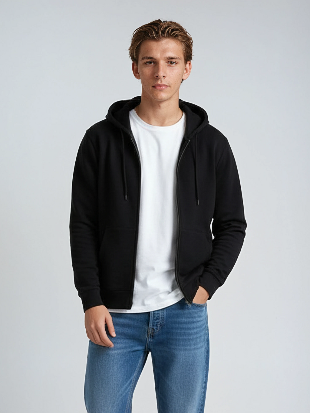 Midweight Zip Up Hoodie in Black - Image 2