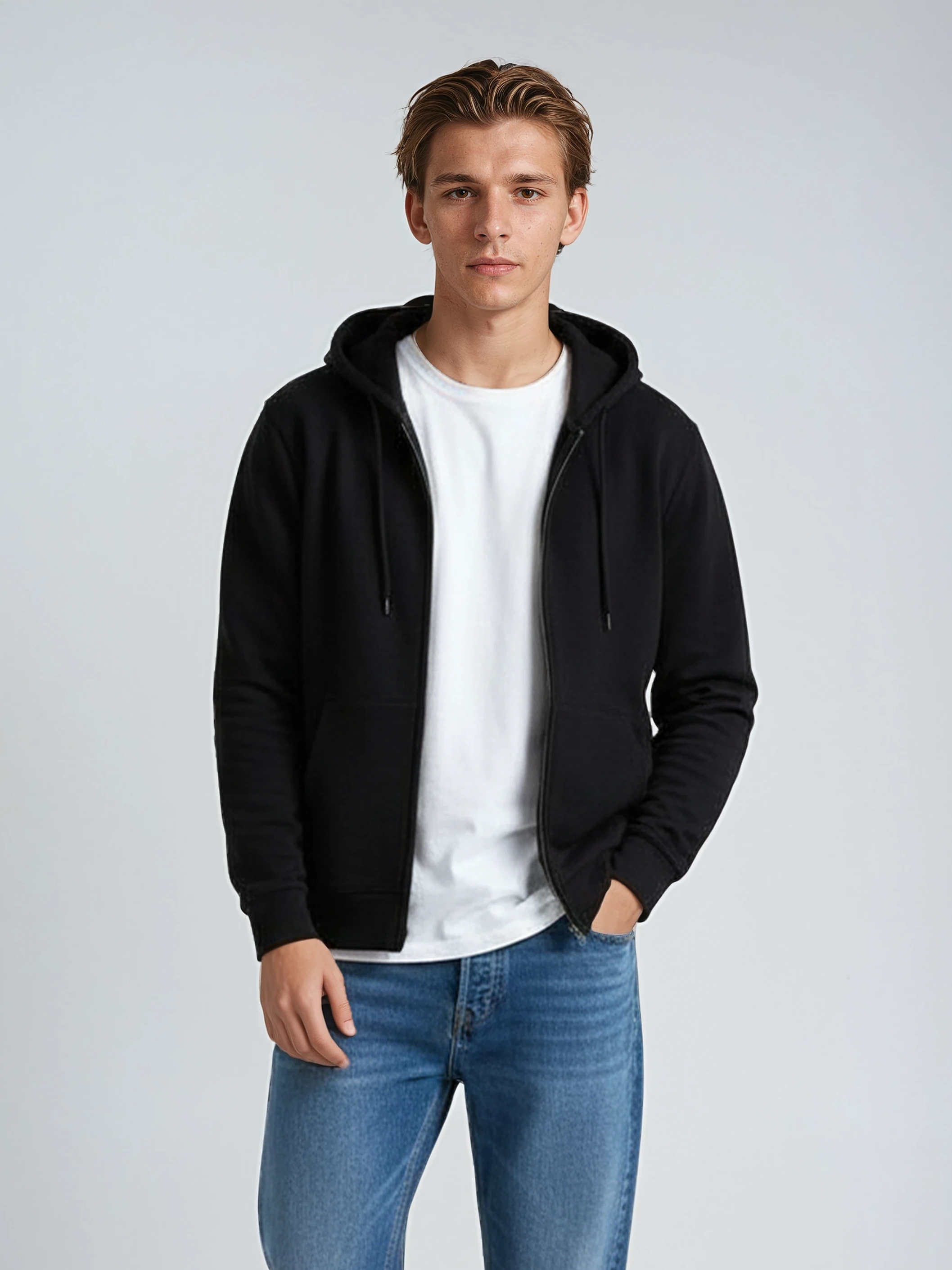 Midweight Zip Up Hoodie in Black - Image 2