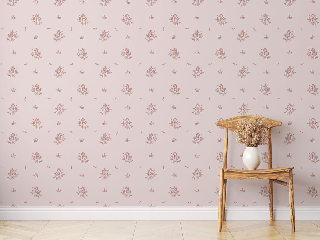 Petunia Floral Wallpaper in Pink, Blue and Cream