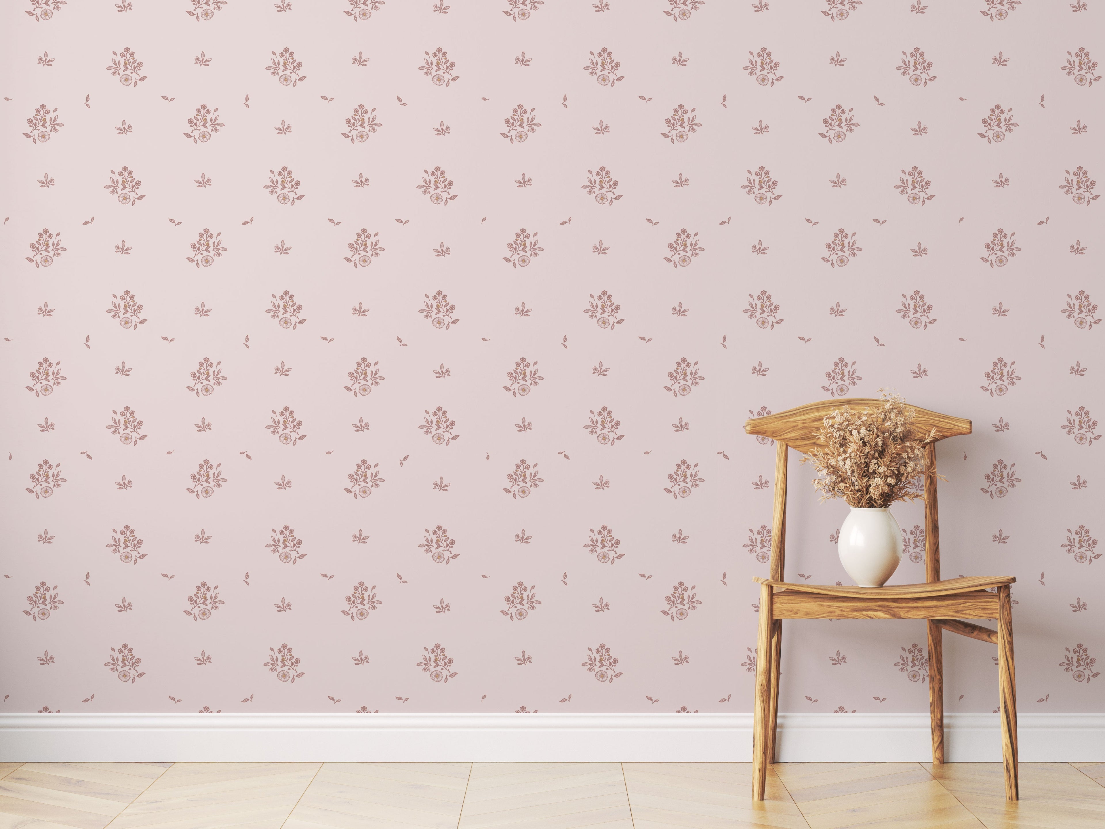 Petunia Floral Wallpaper in Pink, Blue and Cream