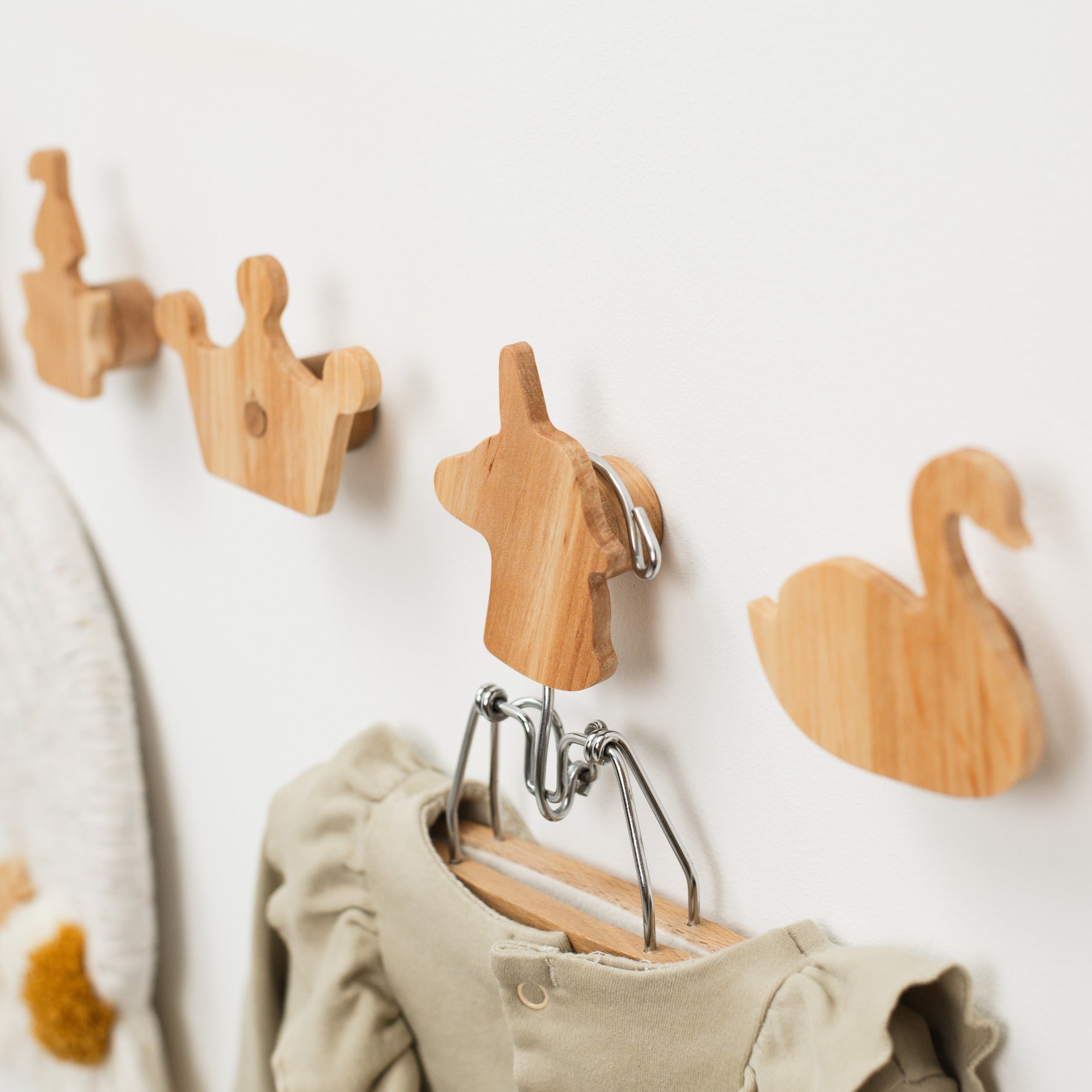 Princess Wood Wall Hooks - Minimalist Neutral Nursery Storage