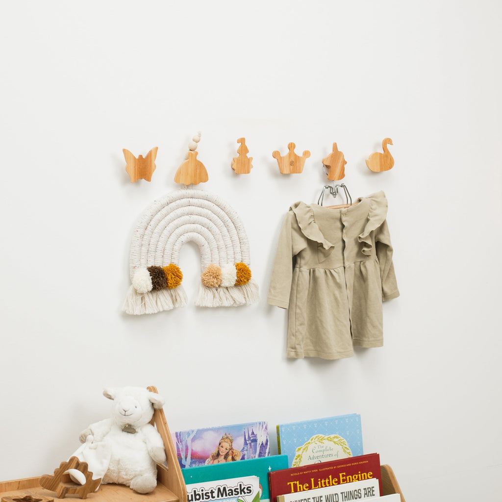 Princess Wood Wall Hooks - Minimalist Neutral Nursery Storage