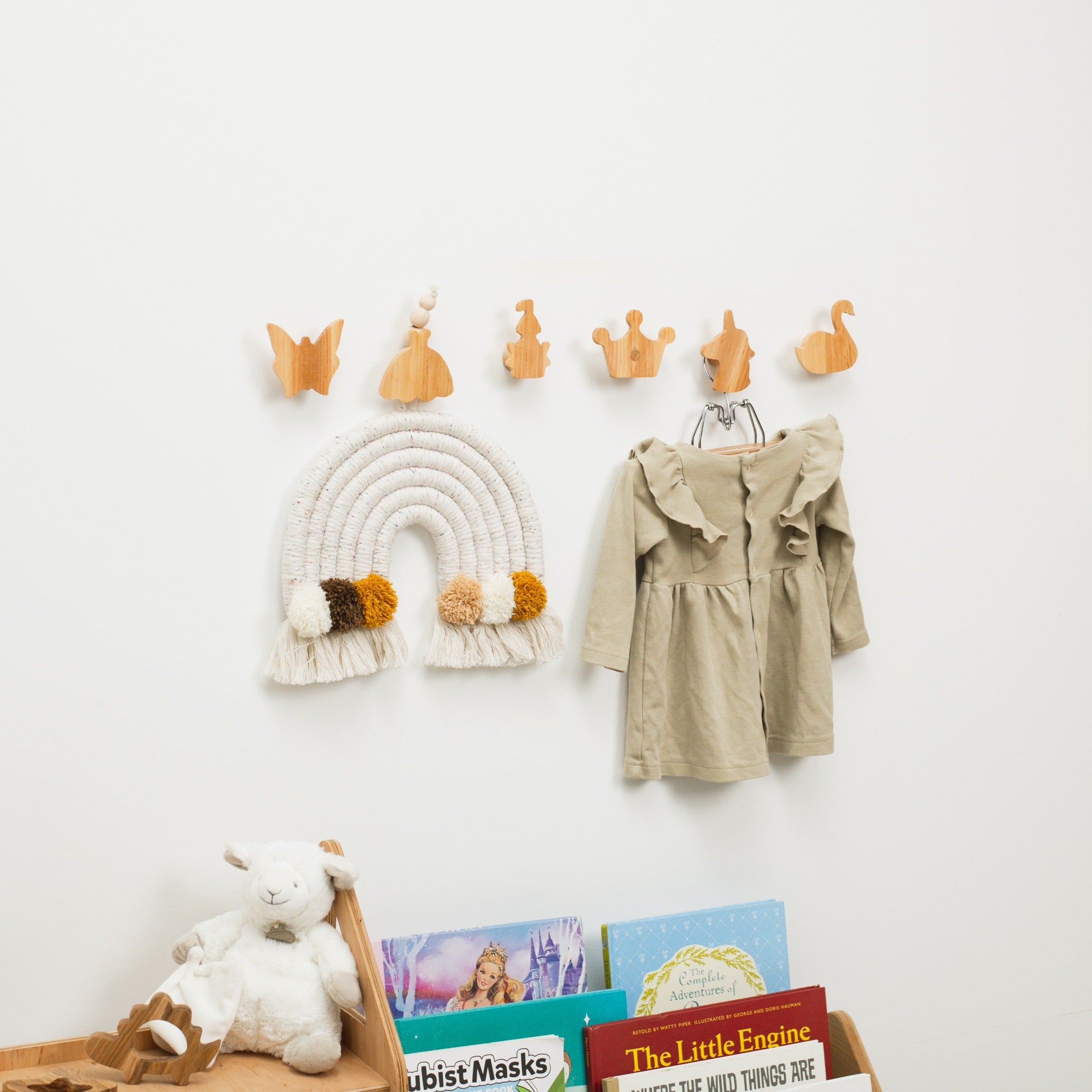Princess Wood Wall Hooks - Minimalist Neutral Nursery Storage