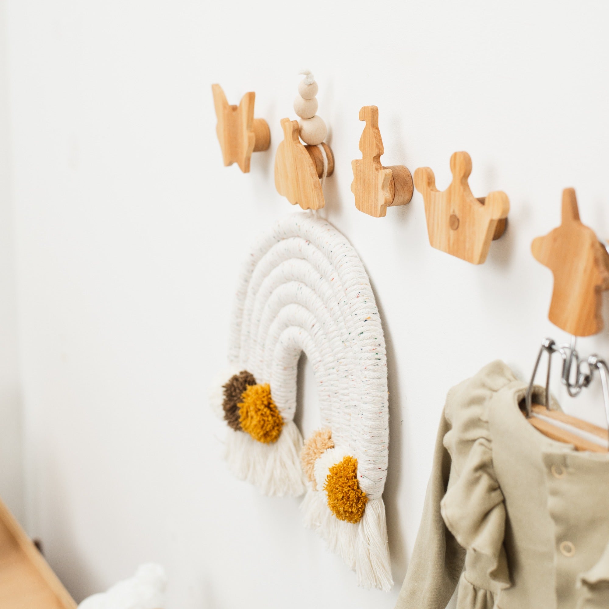 Princess Wood Wall Hooks - Minimalist Neutral Nursery Storage