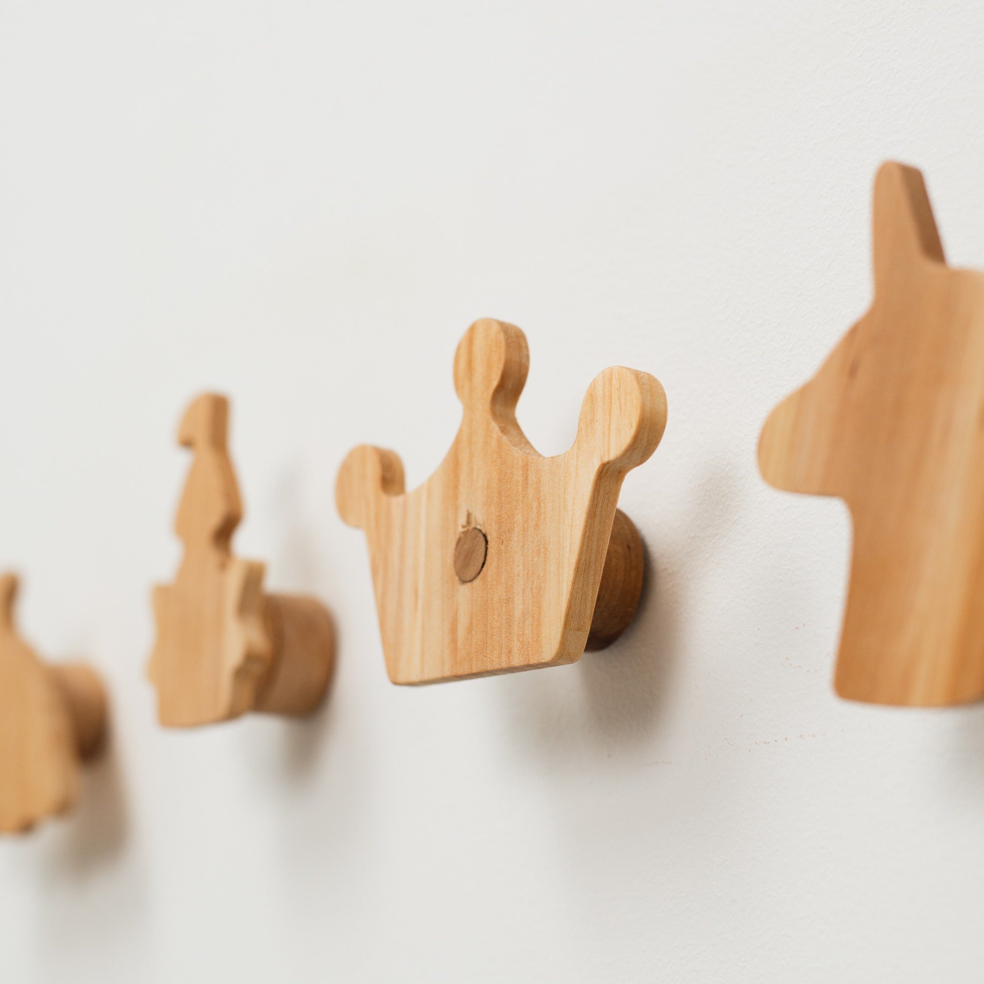 Princess Wood Wall Hooks - Minimalist Neutral Nursery Storage
