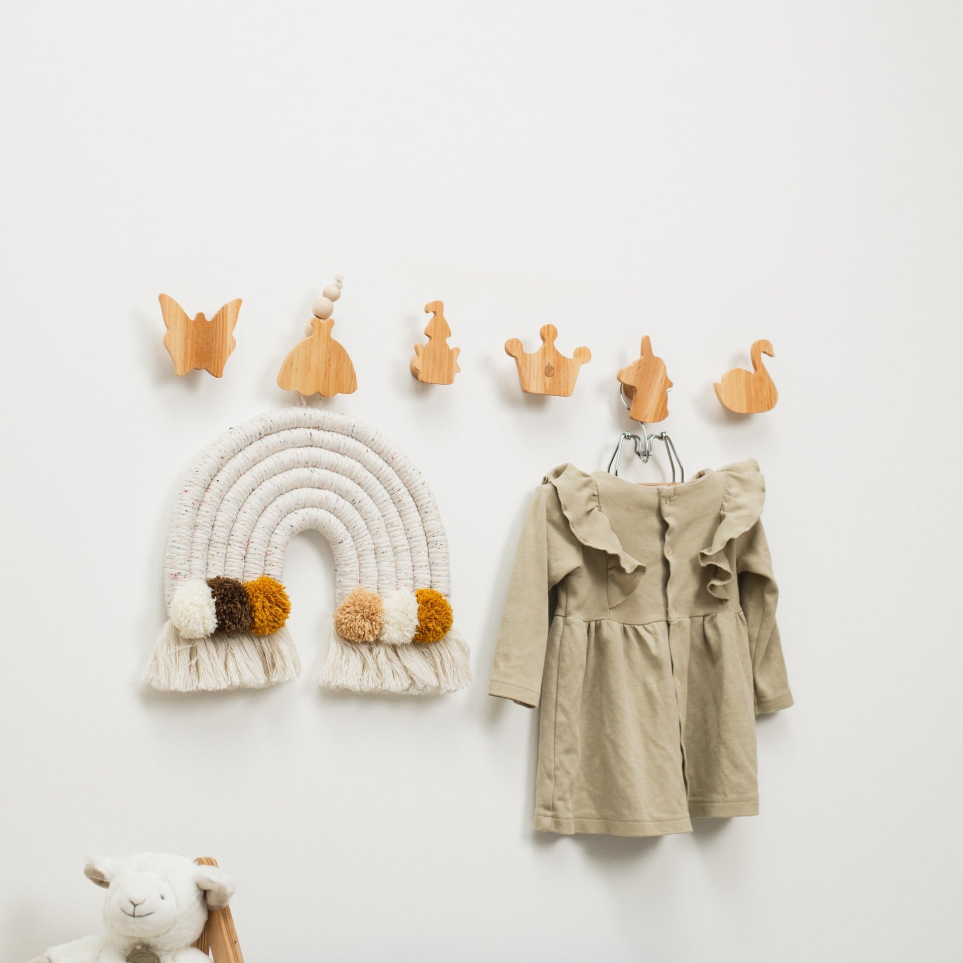 Princess Wood Wall Hooks - Minimalist Neutral Nursery Storage