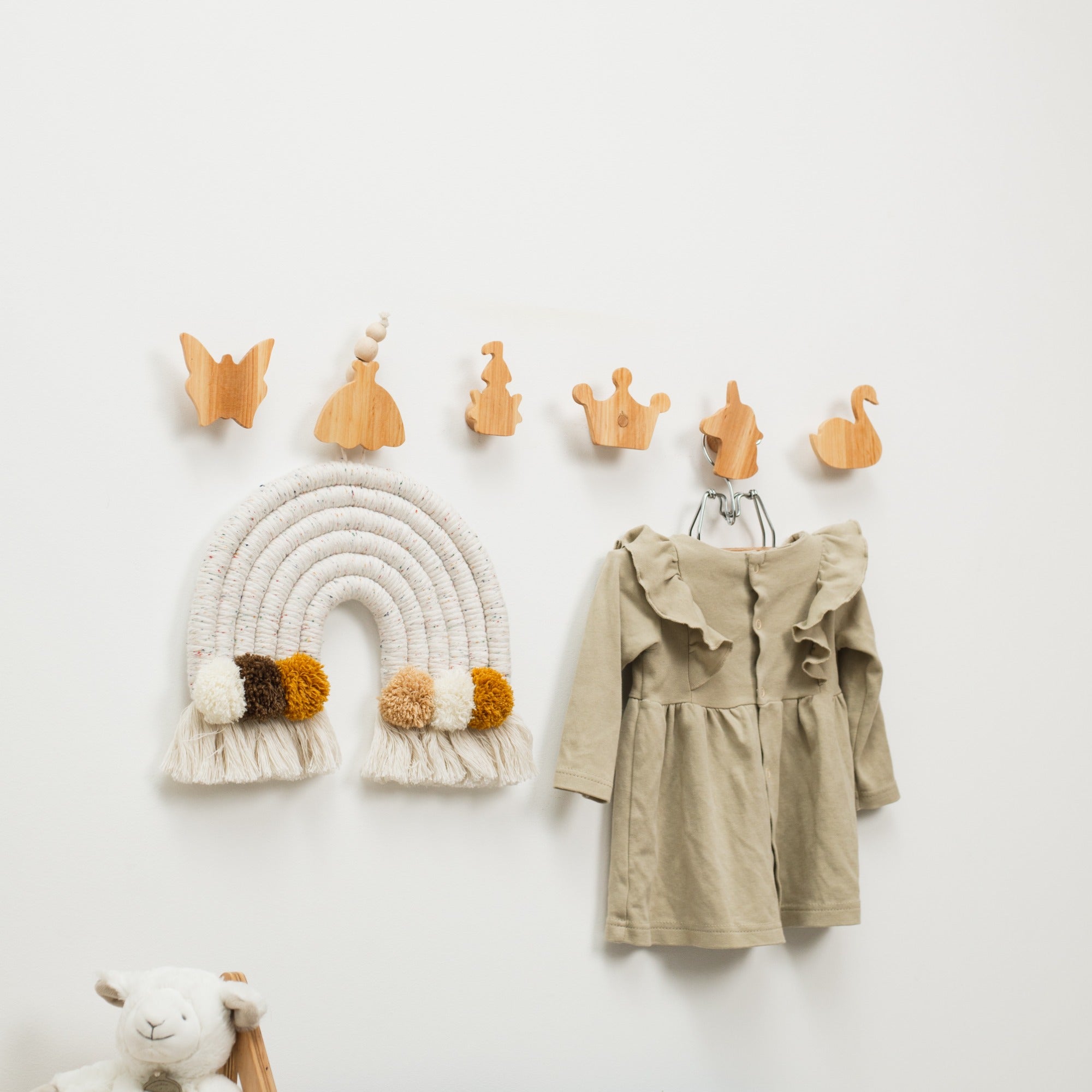 Princess Wood Wall Hooks - Minimalist Neutral Nursery Storage