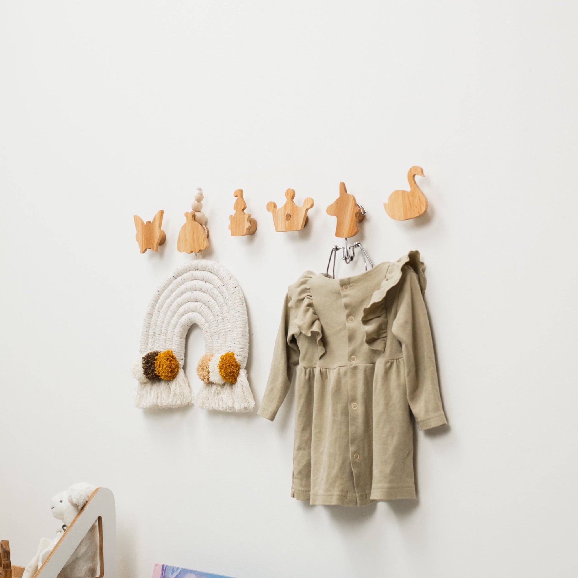 Princess Wood Wall Hooks - Minimalist Neutral Nursery Storage