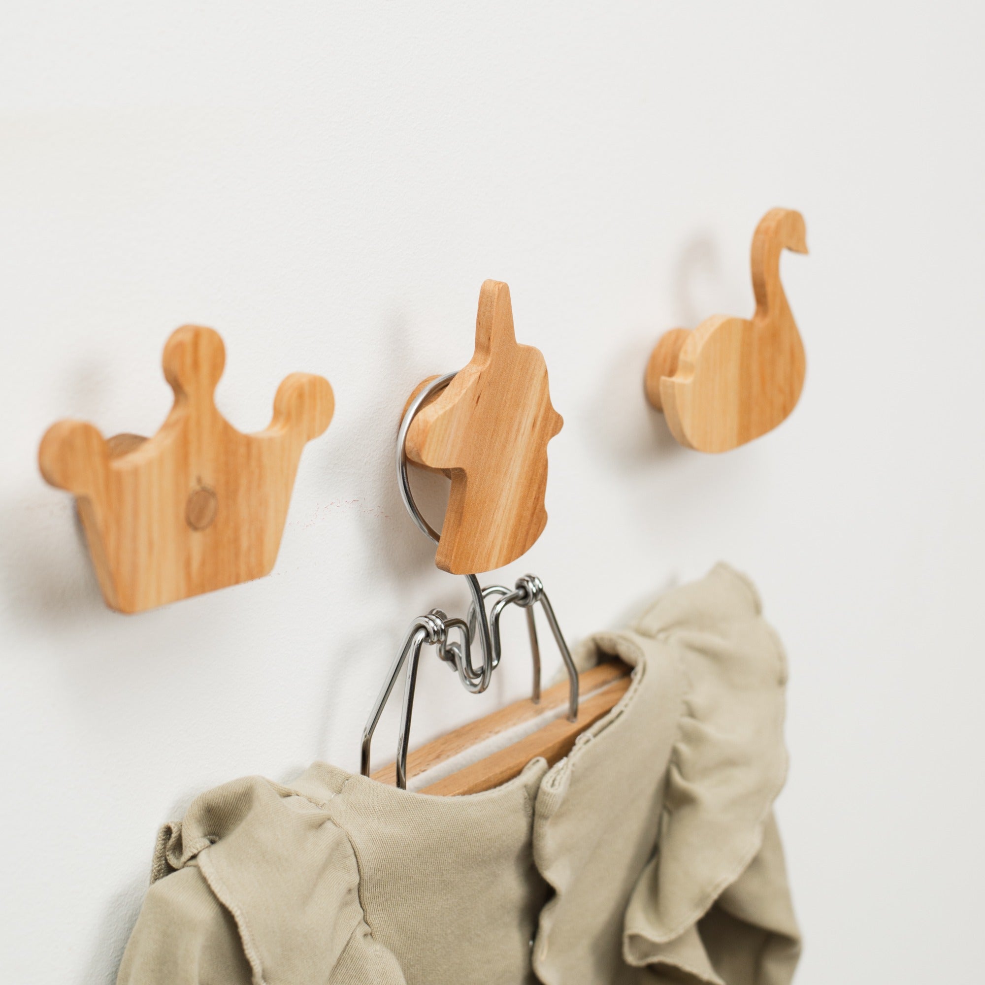 Princess Wood Wall Hooks - Minimalist Neutral Nursery Storage