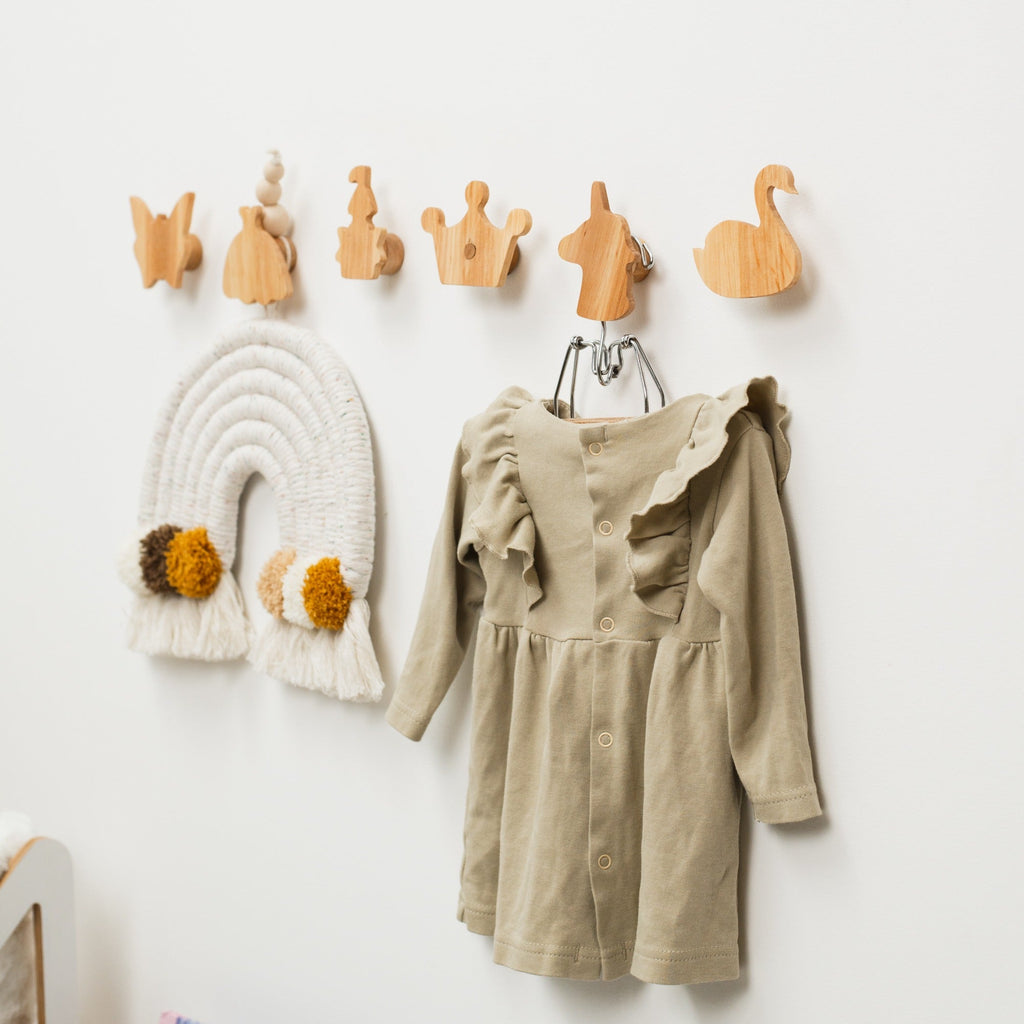 Princess Wood Wall Hooks - Minimalist Neutral Nursery Storage