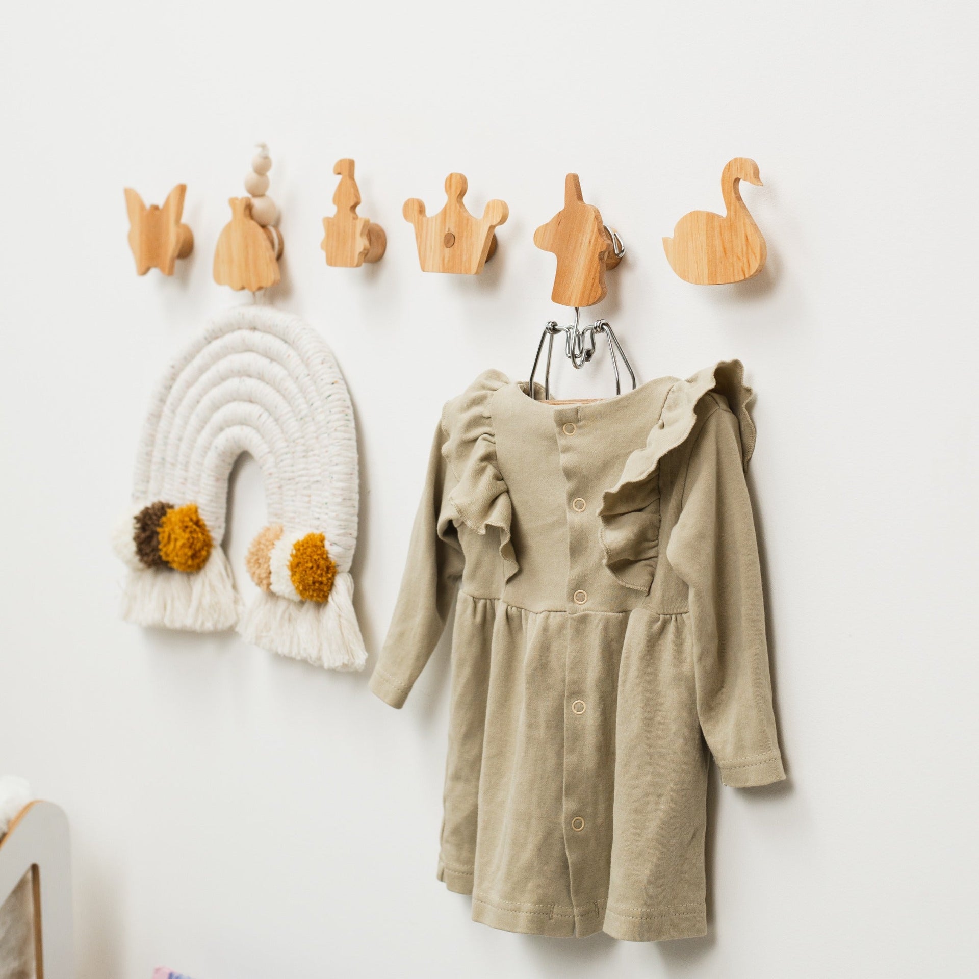 Princess Wood Wall Hooks - Minimalist Neutral Nursery Storage