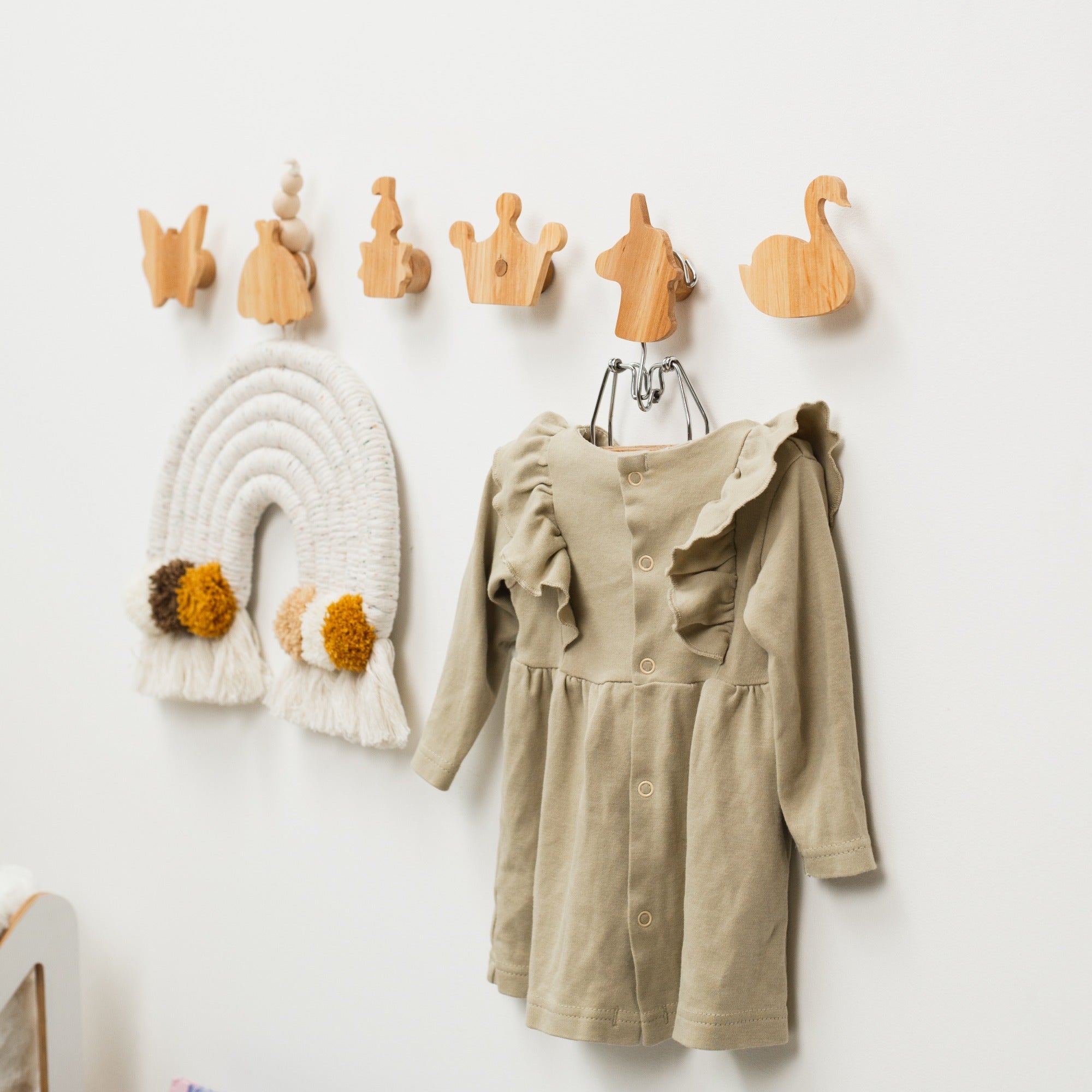 Princess Wood Wall Hooks - Minimalist Neutral Nursery Storage