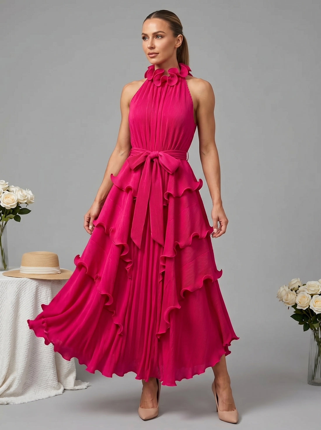 Ruffled Tiered Sleeveless Midi Dress