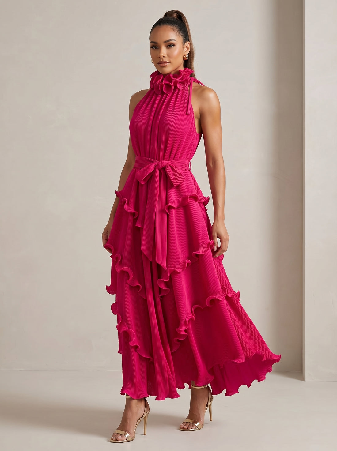 Ruffled Tiered Sleeveless Midi Dress