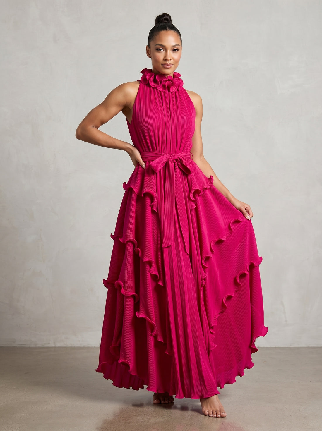 Ruffled Tiered Sleeveless Midi Dress