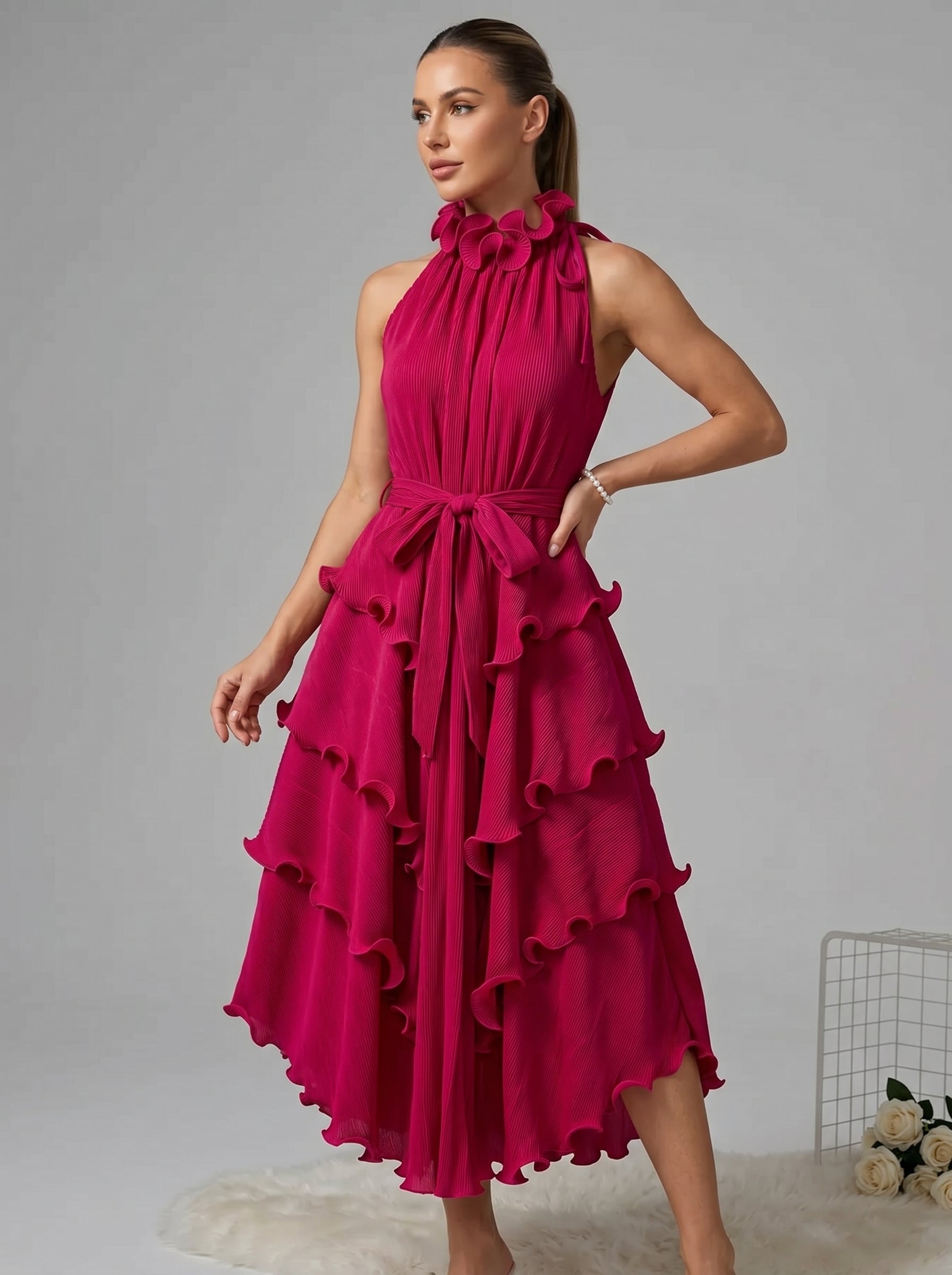 Ruffled Tiered Sleeveless Midi Dress