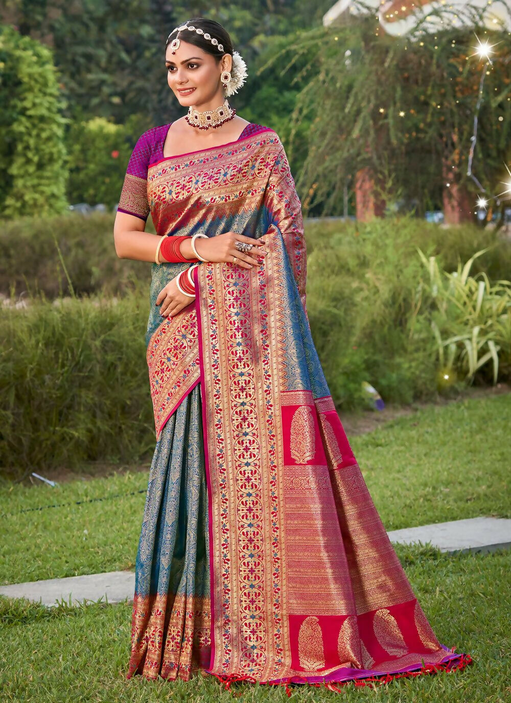 Elegant Royal Blue Banarasi Silk Saree with matching blouse piece
