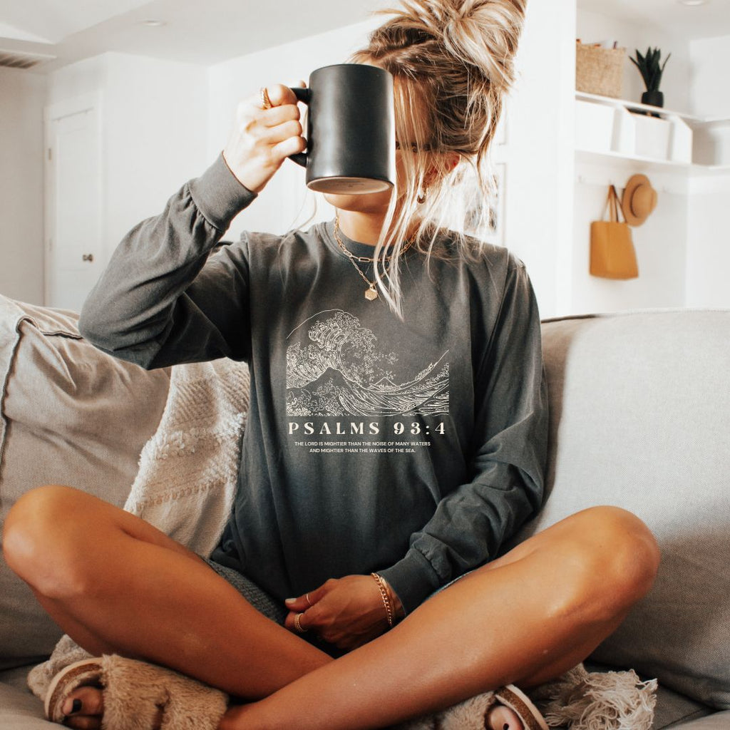 Psalms 93:4 Faith-Based Tee - Charcoal & White Minimalist Shirt