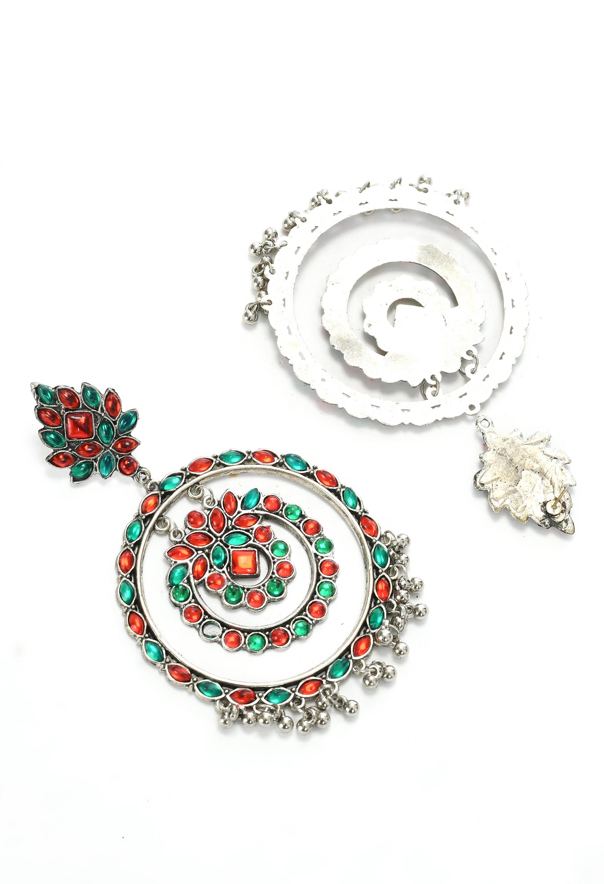 Red and Green Kundan Circle Earrings for Festive Ethnic Style
