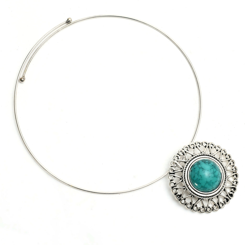 Oxidised Silver-Plated Stone Work Choker Necklace for Women