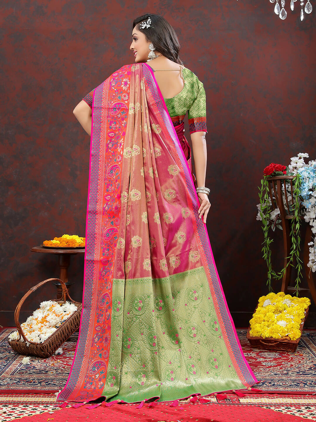 Magenta Kanjivaram Silk Saree with Traditional Zari Weaving
