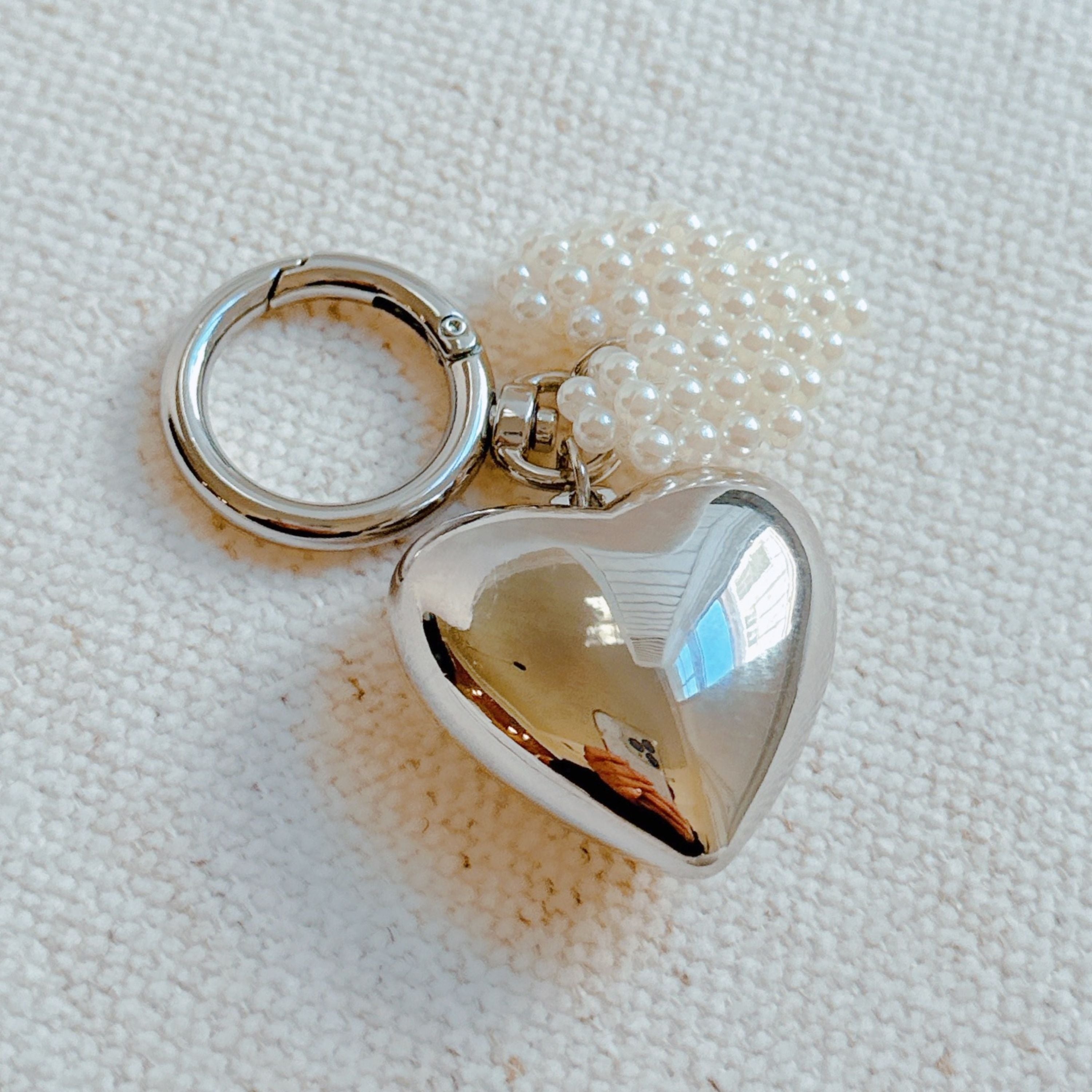 Puff Heart Pearl Heart Bag Charm