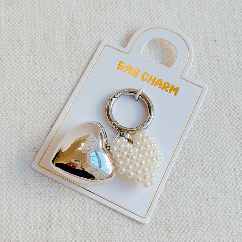 Puff Heart Pearl Heart Bag Charm