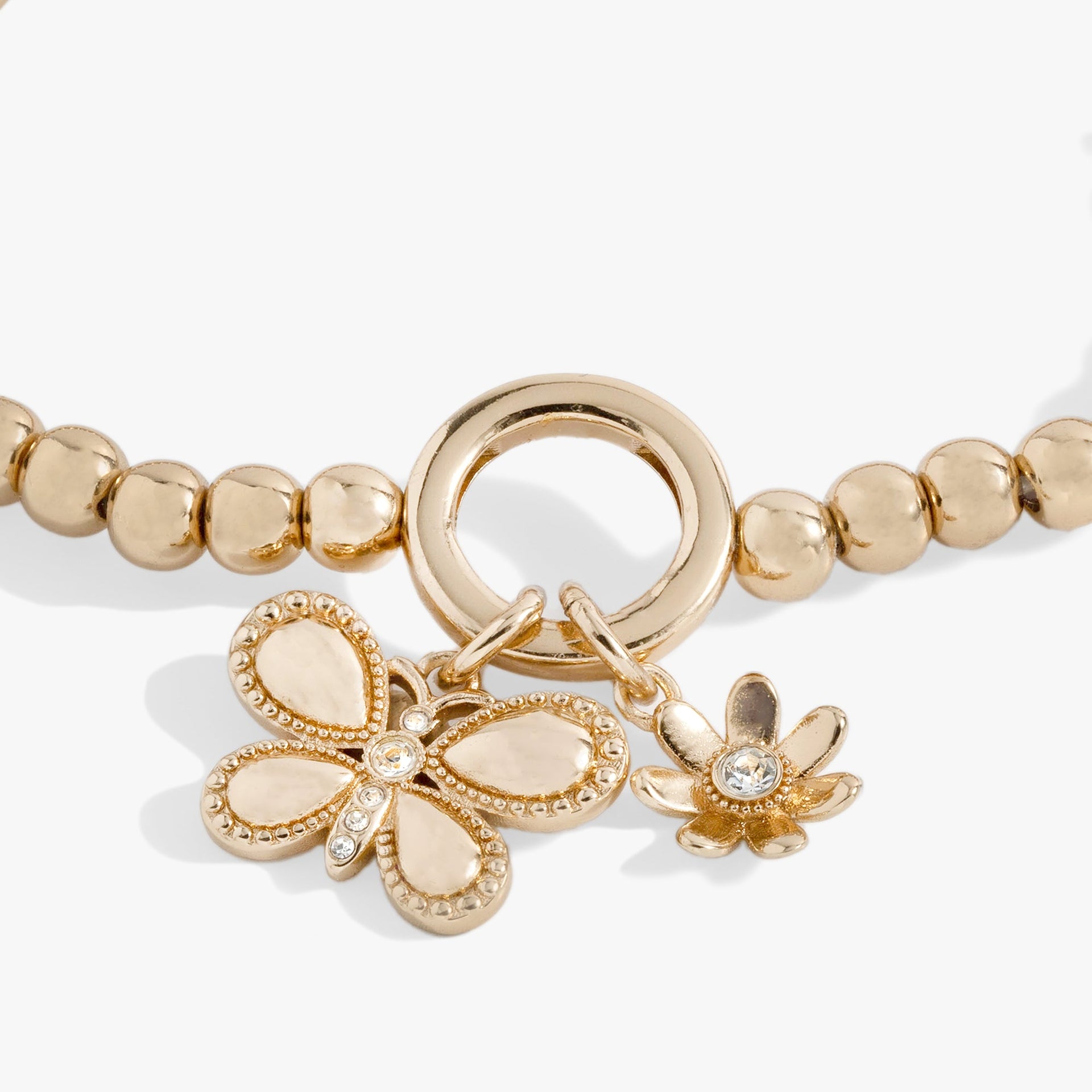 Puffy Butterfly Stretch Bracelet with Crystals and Daisy Charm
