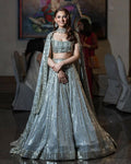 Grey faux georgette lehenga choli with detailed 3MM and 7MM sequin embroidery