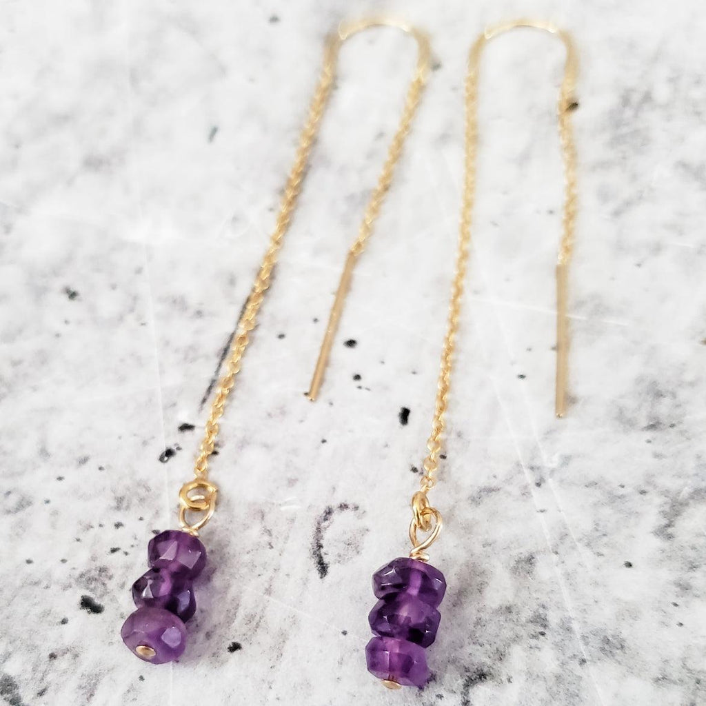 Purple Amethyst Beads Threader Earrings