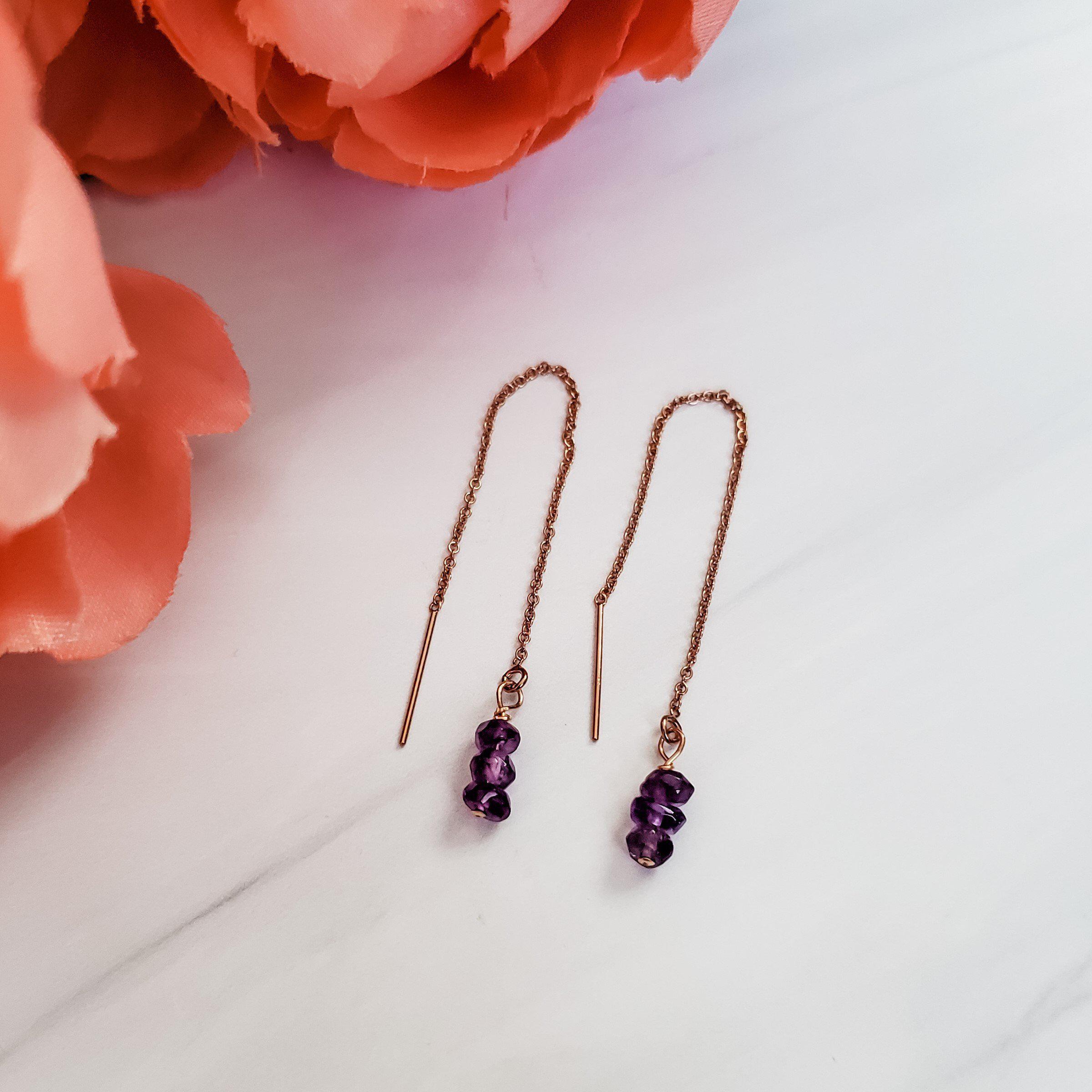 Purple Amethyst Beads Threader Earrings