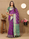 Purple Patola silk saree with Zari Meenakari motifs and woven pallu