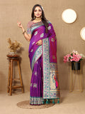 Purple soft paithani silk saree with detailed meenakari zari pallu