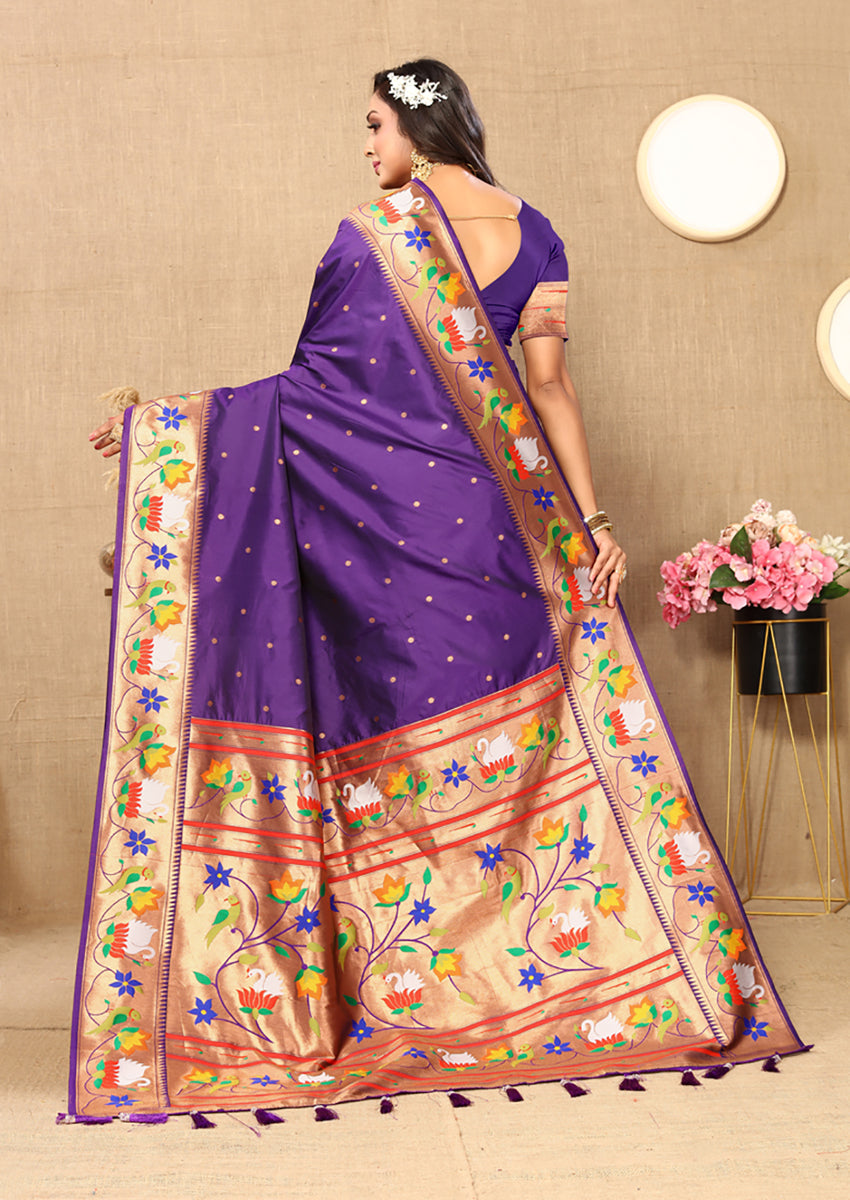 Purple Soft Paithani Silk Saree with Rich Zari Meenakari Weaving