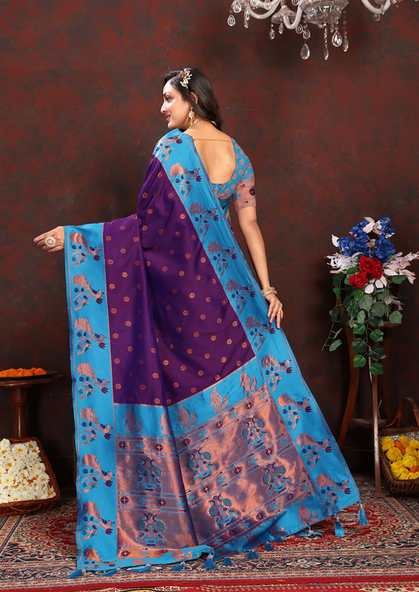 Purple Soft Paithani Silk Saree with Rich Zari Meenakari Weaving