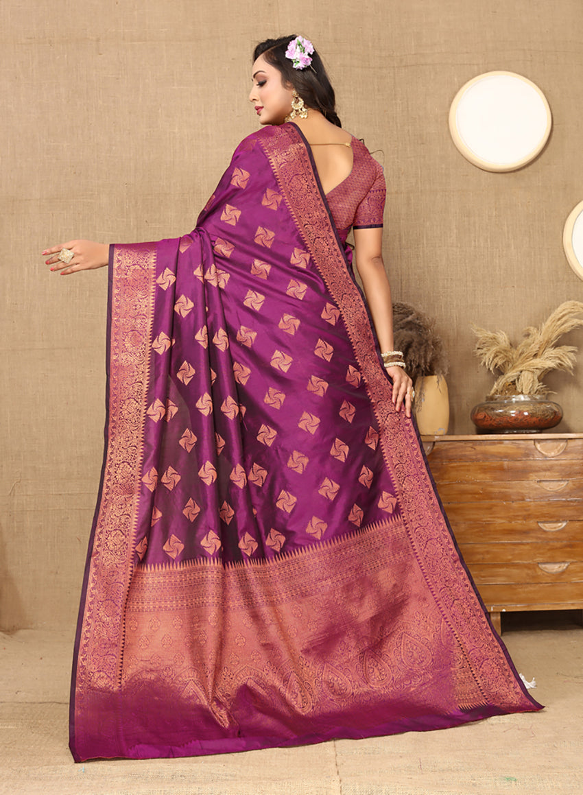 Purple Soft Katan Silk Saree with Copper Zari Weaving