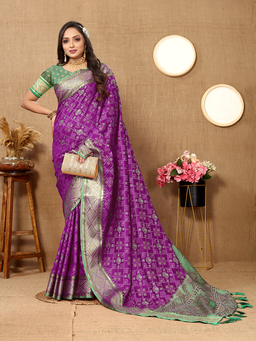 Purple Patola Silk Saree with Zari Meenakari Weaving Motifs