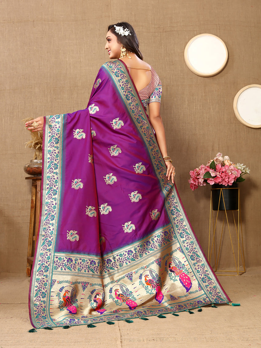 Purple Soft Paithani Silk Saree with Rich Meenakari Zari Pallu