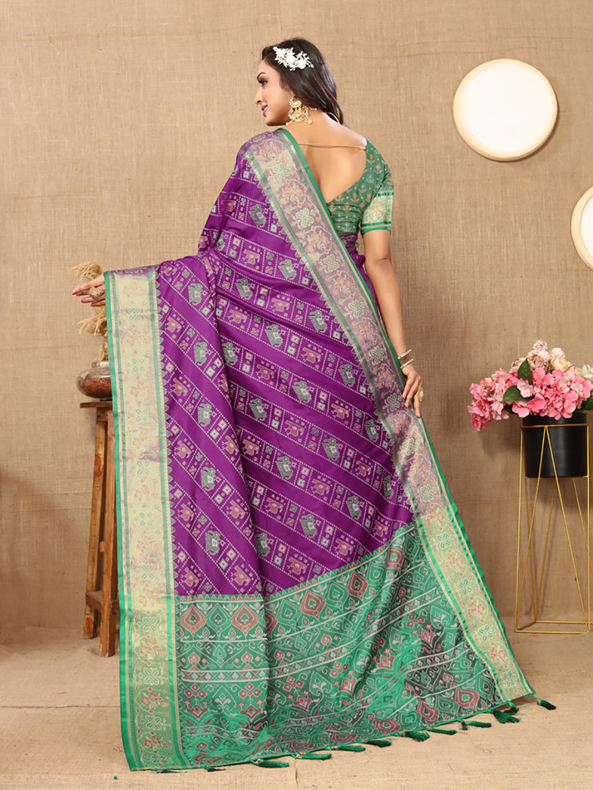 Purple Patola Silk Saree with Zari Meenakari Woven Pallu