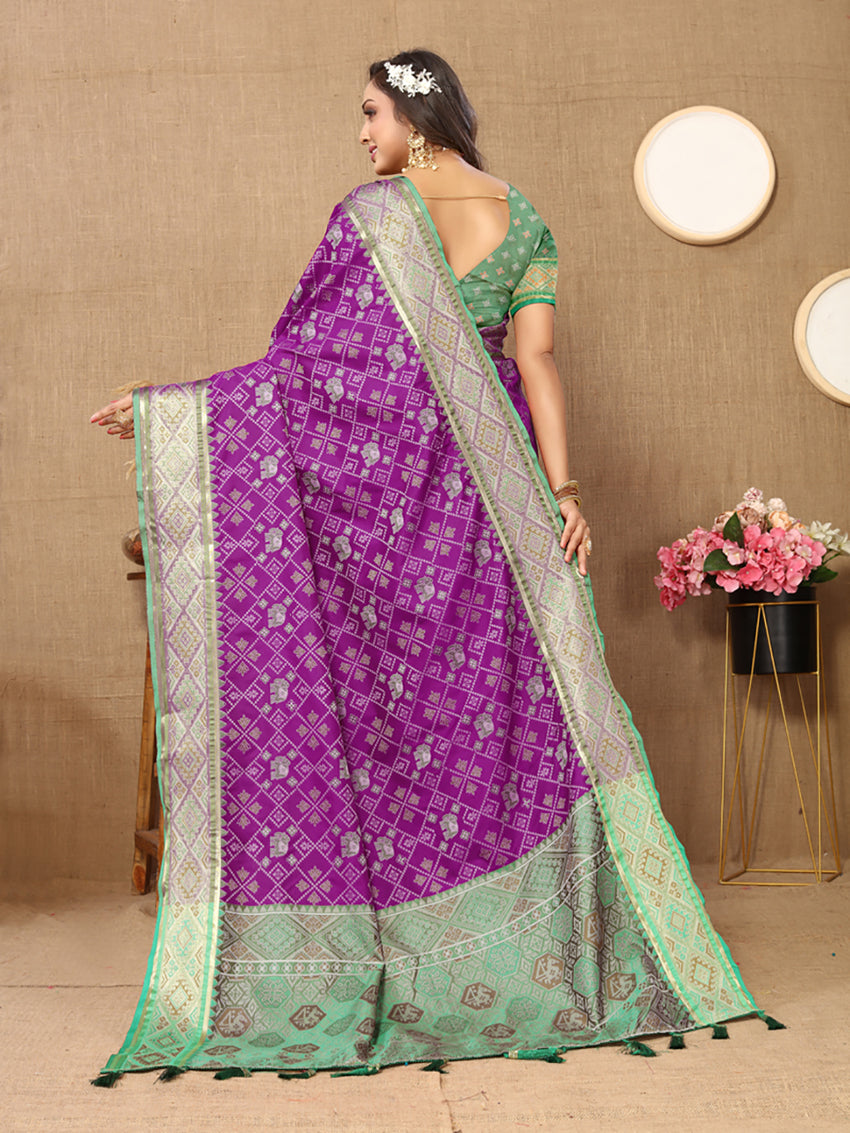 Purple Patola Silk Saree with Zari Meenakari Weaving Motifs