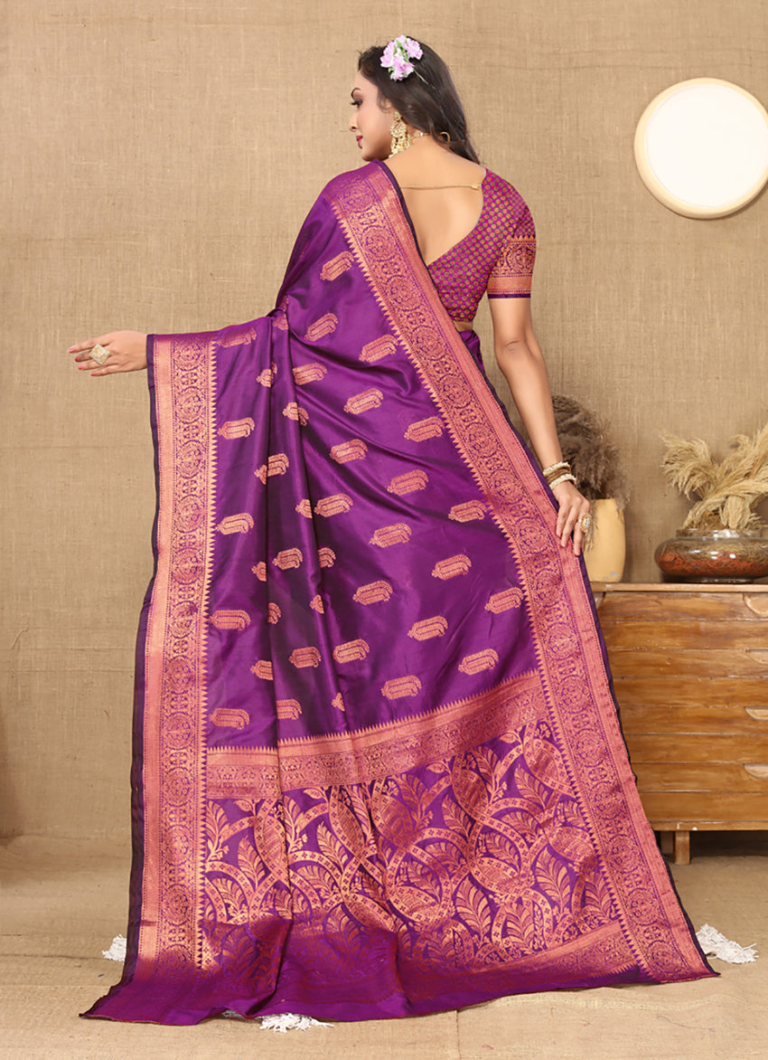 Purple Soft Katan Silk Saree with Copper Zari Woven Design