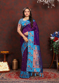 Purple Soft Paithani Silk Saree with ornate Zari Meenakari weaving patterns