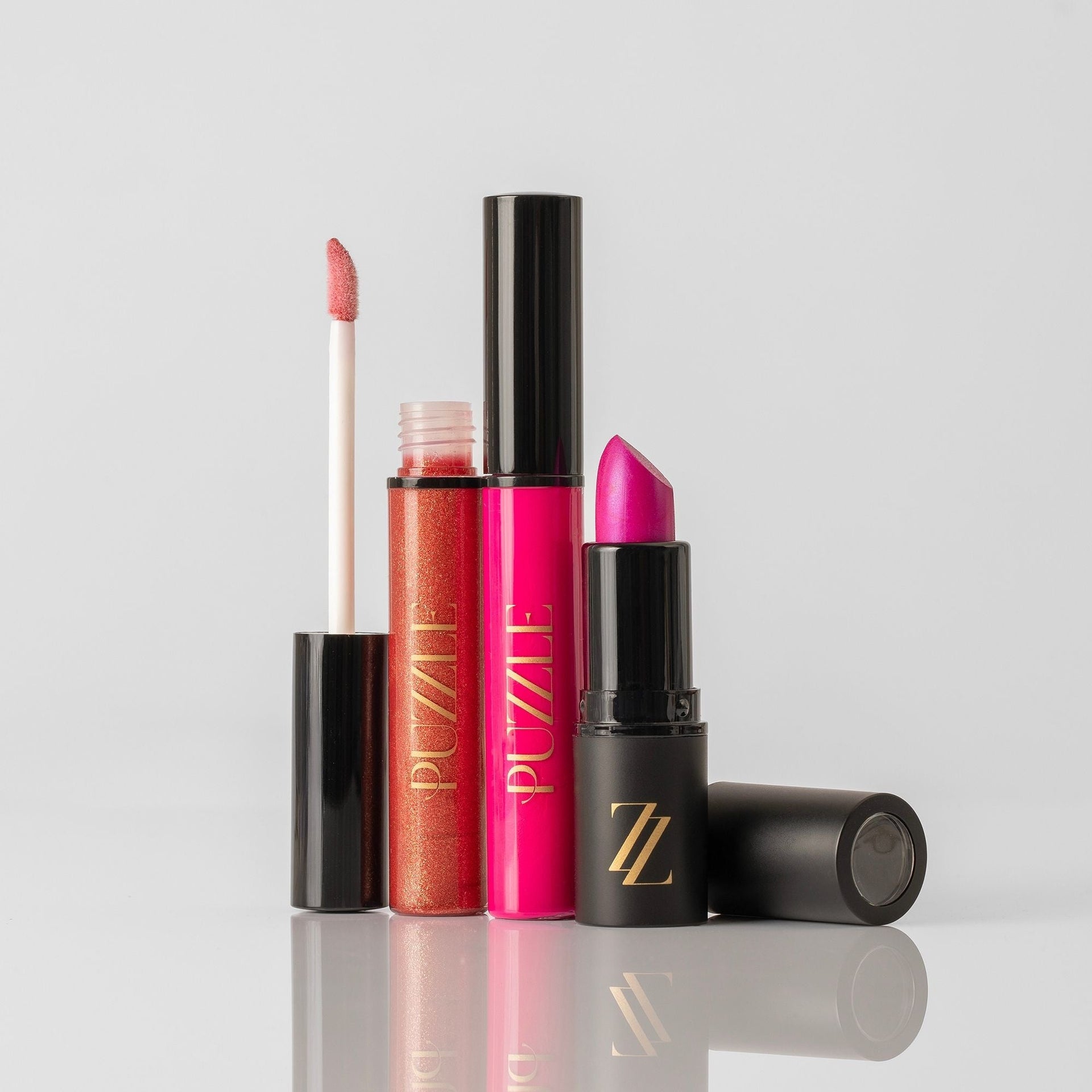 Kissable Collection lip trio featuring fuchsia and copper-shimmer shades