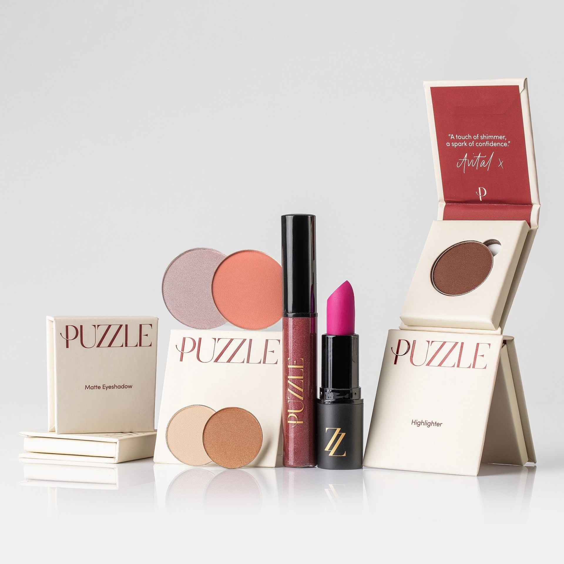 Boss Mode makeup kit including matte eyeshadows, highlighters, and shimmer shades.