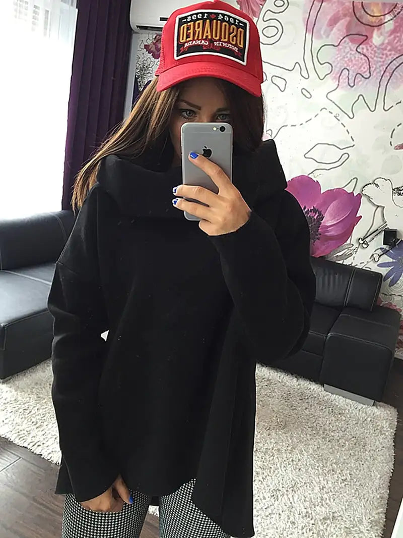 Women's Irregular High Collar Loose Fit Pullover Sweater