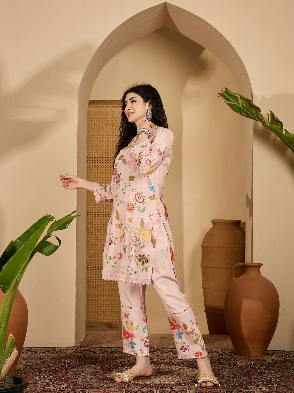 Printed Pink Pure Cotton Co-ord Set for Women