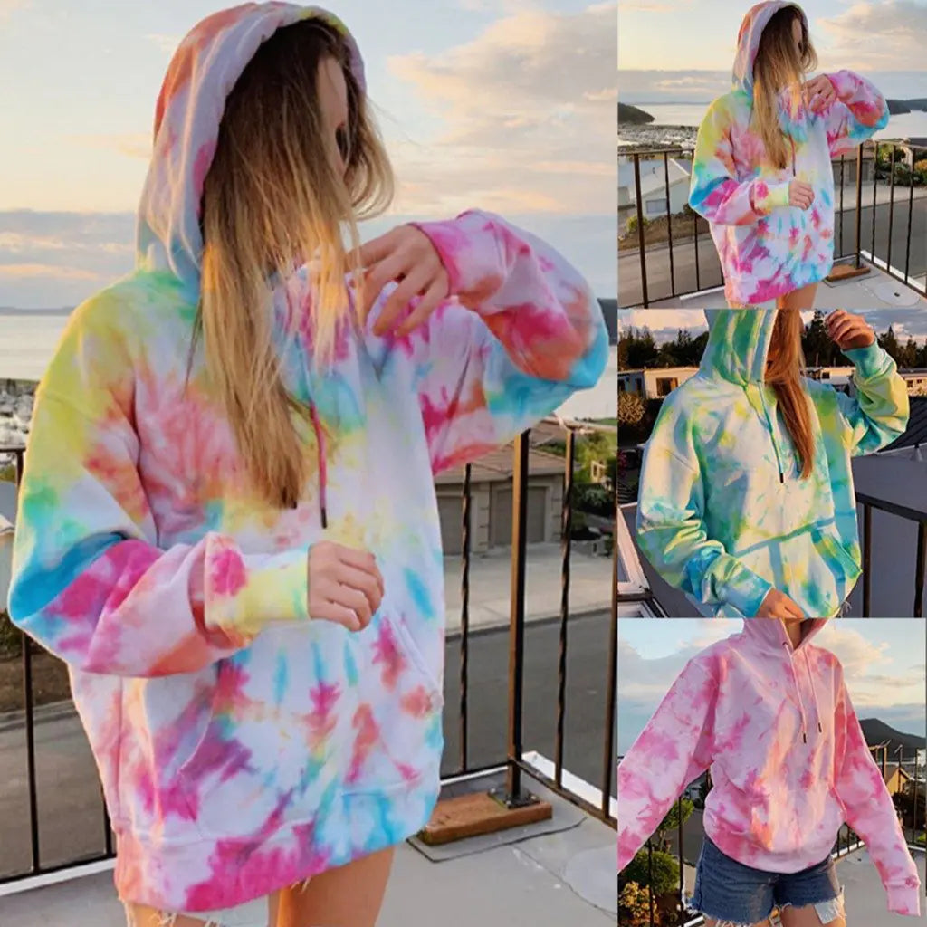 Women's Loose Tie-Dye Hooded Pullover Sweatshirt Casual Hoodie - Image 7