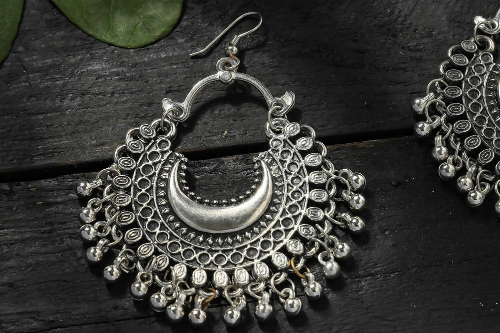Oxidised Silver-Plated Chandbali Earrings for Festive Glamour