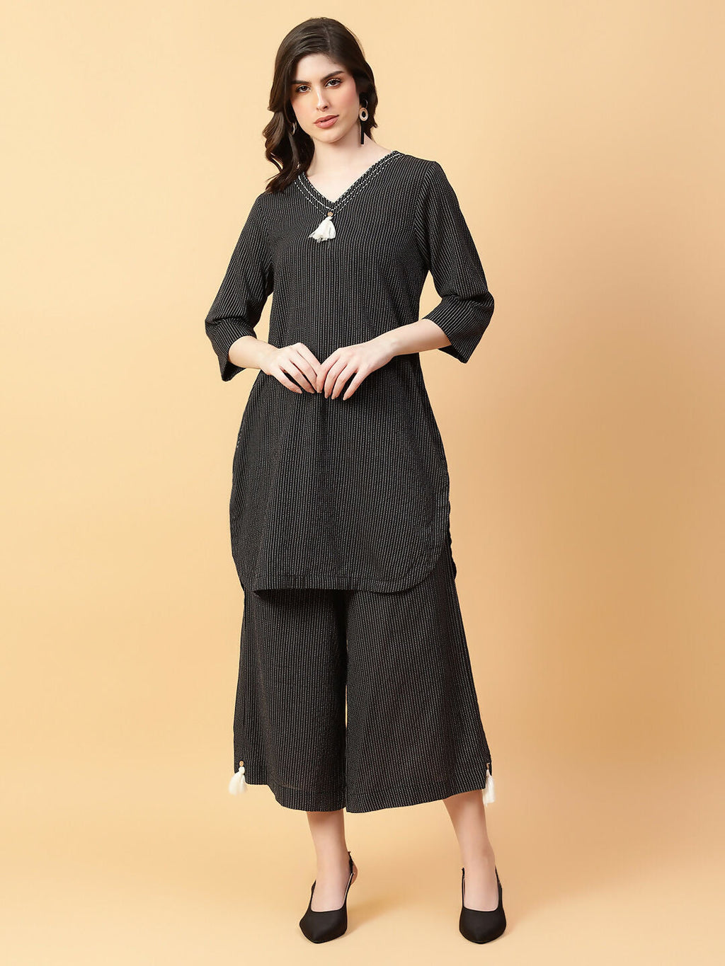 Joban Fashion Black Cotton Khatha & Hand Work Co-ord Set